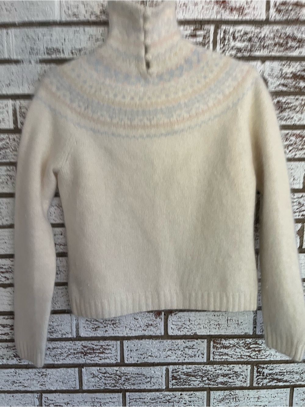 Lauren Ralph Lauren Angora Blend Fair Isle Mock Neck Sweater Pastel Nordic knit - Picture 8 of 11